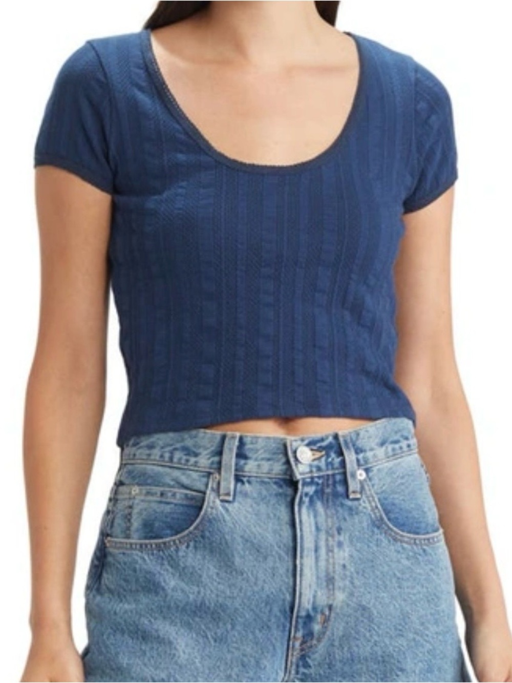 Madewell Navy Scoop-Neck Short Sleeve Crop Top Size M NWT